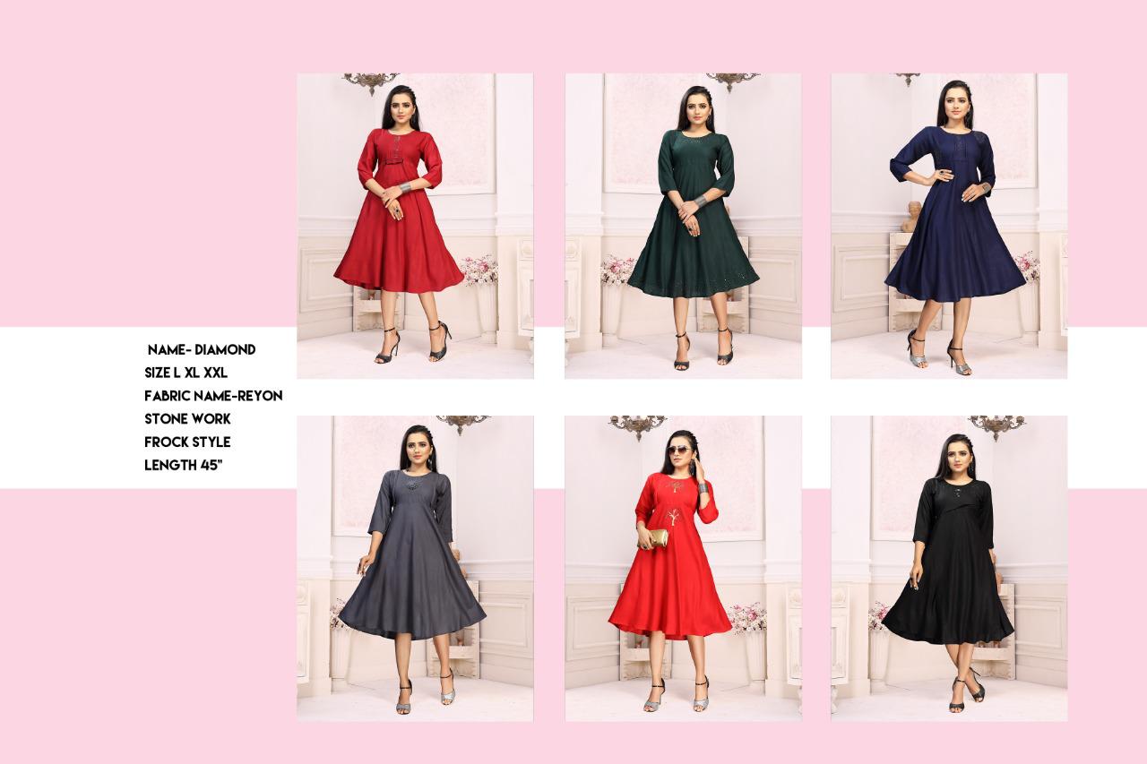 Ft Diamond 2 Latest Fancy Casual Wear Designer Flair Rayon Kurti Collection